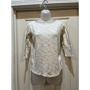 J Jill PureJill Cream Gray Striped Space Dyed Ruched Drawstring Top Size Small